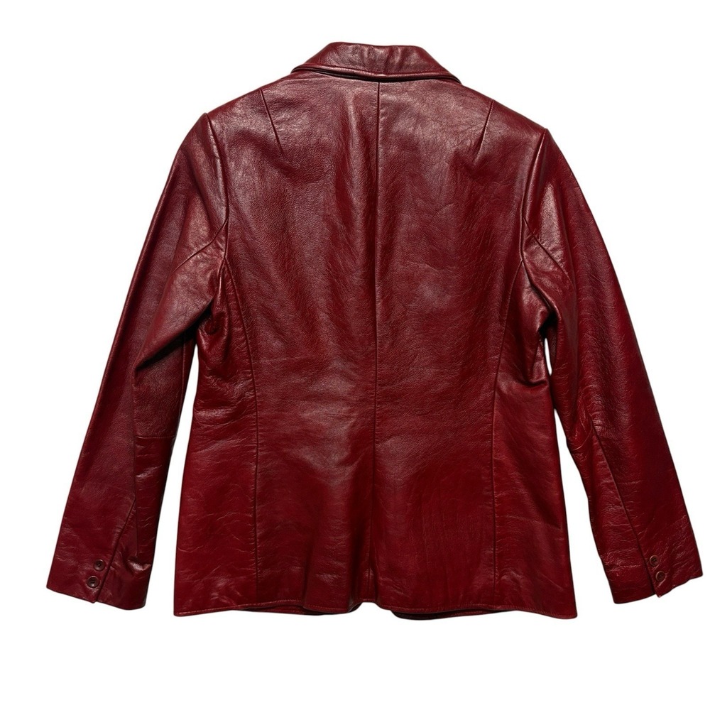 Vintage 2000 GAP Leather Jacket Womens Small Red Oxblood Blazer Y2K Genuine - Picture 3 of 10